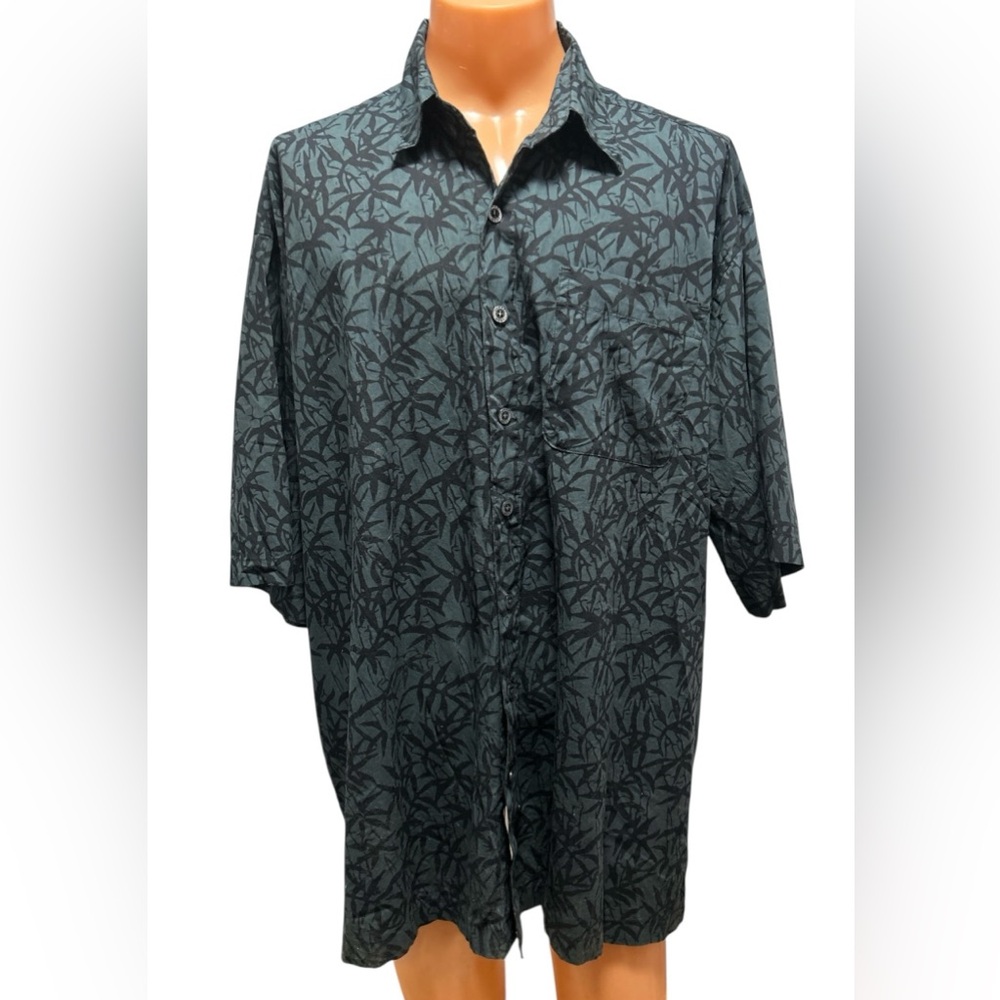 Johari West Mens Green & Black Hawaiian Print Button Short Sleeve Shirt Sz 3XLT.